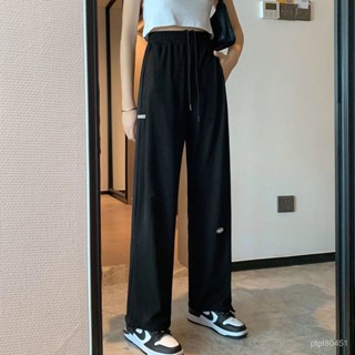【胖丫女裝】大尺碼女裝 女裝 褲子 夏季 休閒顯瘦冰絲闊腿褲女高腰垂感夏薄款休閒寬鬆直筒束腳燈籠運動褲