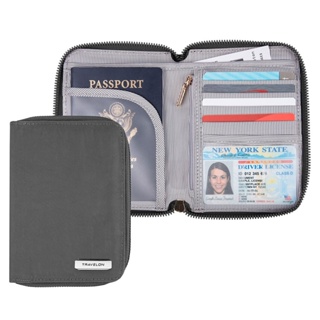 台灣現貨 美國《TRAVELON》對開拉鍊護照包(煙灰) | RFID防盜 護照保護套 護照套 護照包 多功能收納包