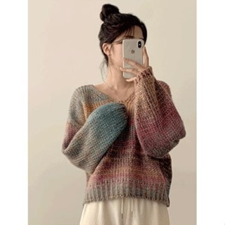 【Codibook】韓國 peachmode V領寬鬆彩虹漸層針織衫 3色［預購］針織衫 毛衣 女裝