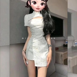 臺灣出貨▌改良式旗袍洋裝白色 大尺碼新中式旗袍套裝 性感復古長裙連身裙 旗袍改良夏季甜辣風絕美辣妹包臀新中式連衣裙洋裝