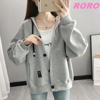 RORO🔸S-3XL 大尺碼外套 女士連帽衛衣外套女2021年新款韓版寬松洋氣網紅百搭時尚開衫上衣 女生外套 大碼外套