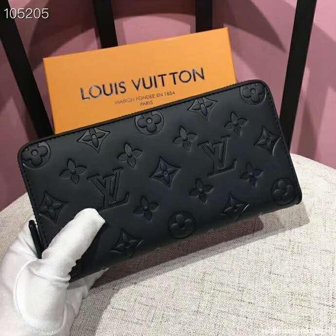 AK店二手2020新款 LV-Louis Vuitton 黑色壓花紋 拉鏈長夾 錢包 包 信用卡包 夾包大隔層