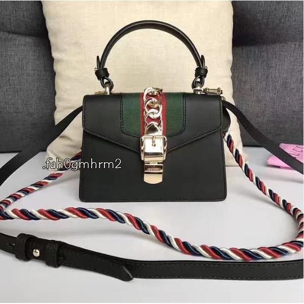 二手 GUCCI Sylvie leather mini bag 2017 NANO 黑色 20CM 470270 免運