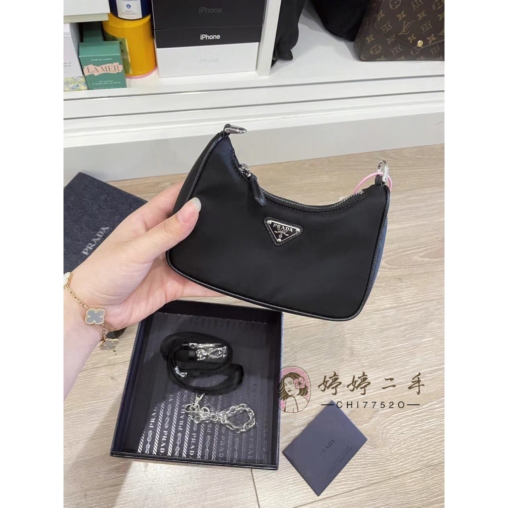 【二手】PRADA 普拉達 mini hobo 手拎包 手提包 鏈條包 肩背包 斜背包 女包 黑色//白色/粉色/杏色