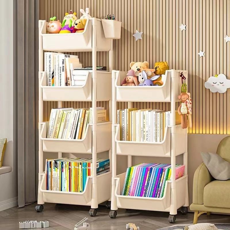 ✨可移動書架 置物架 兒童玩具收納架 家用落地簡易書柜 桌下零食架 臥室置物櫃 收納櫃