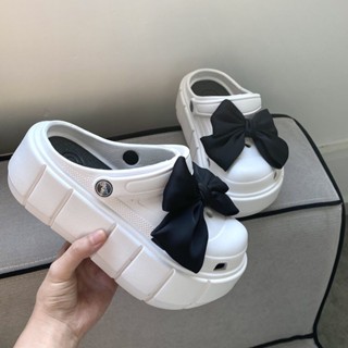 💕洋洋洋鞋店💕厚底洞洞鞋 洞洞涼拖鞋 防臭可愛防滑洞洞鞋女蝴蝶結包頭半拖鞋浴室夏天涼鞋沙灘鞋拖小碼 厚底涼拖鞋 包頭涼鞋
