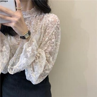 蕾絲打底衫👍打底蕾絲衫長袖網紗精緻內搭蕾絲打底衫女秋冬洋氣上衣蕾絲小衫女