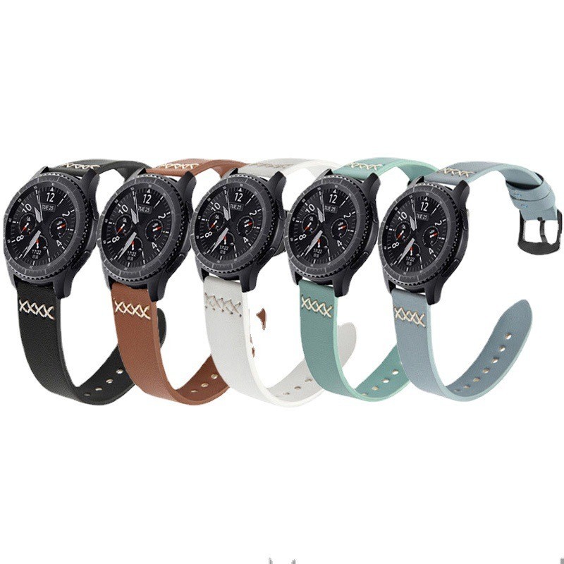 [YX]適用華為watch GT2牛皮縫線錶帶三星GearS3 S2真皮手錶帶工廠直銷