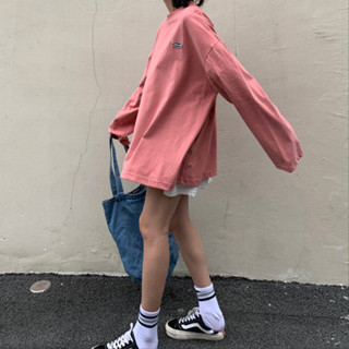 《現貨下單》2020年新款長袖t恤女寬鬆韓版學生bf港風粉紅色體恤春季上衣女潮