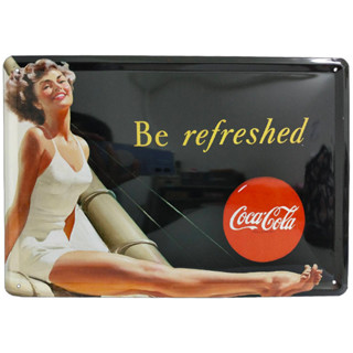 可口可樂 Coca-Cola 早期金屬廣告看板/鐵板 約30x20公分【絕版-黑底白衣女孩】【合迷雅旗艦館】