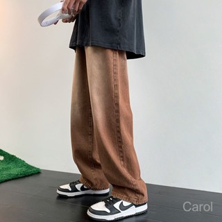 Carol 牛仔褲 寬鬆拖地水洗牛仔褲 直筒美式複古 水洗直筒牛仔褲男秋季新款寬鬆潮牌ins高街拖地褲子 臺灣出貨