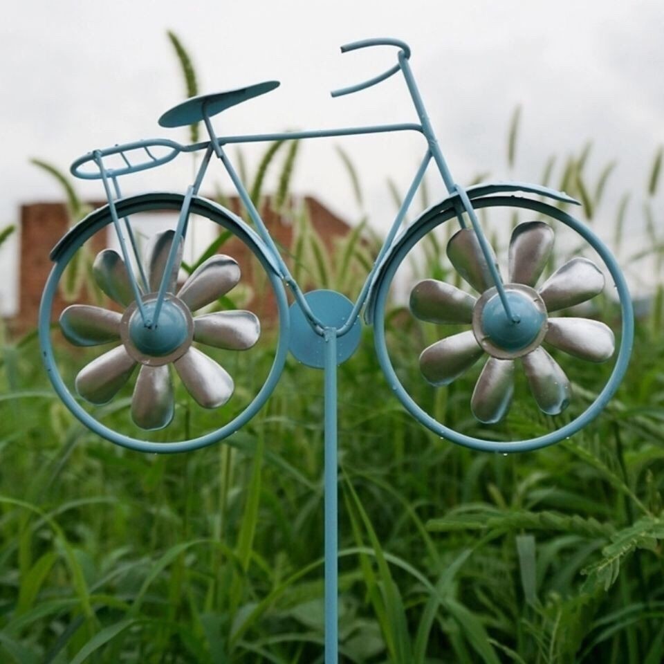 特惠***美式田園風車花架 可轉動自行車花插 法式花園單車鐵藝爬藤架