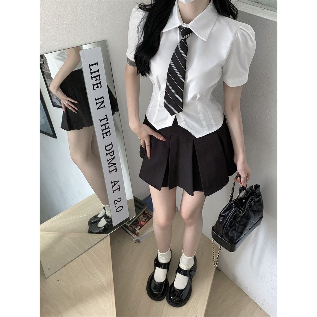 💥滿額免運🚚 國中學生制服 高中生套裝 百褶裙 襯衫 日系風校服 夏季新款百褶裙套裝女短袖收腰襯衫jk制服女領帶顯