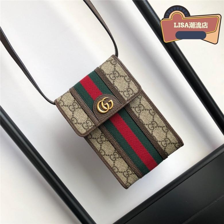 LISA二手 GUCCI 古馳女包 新款 Ophidia GG印花織帶迷你包 斜挎包 經典 老花手袋 手機包625757