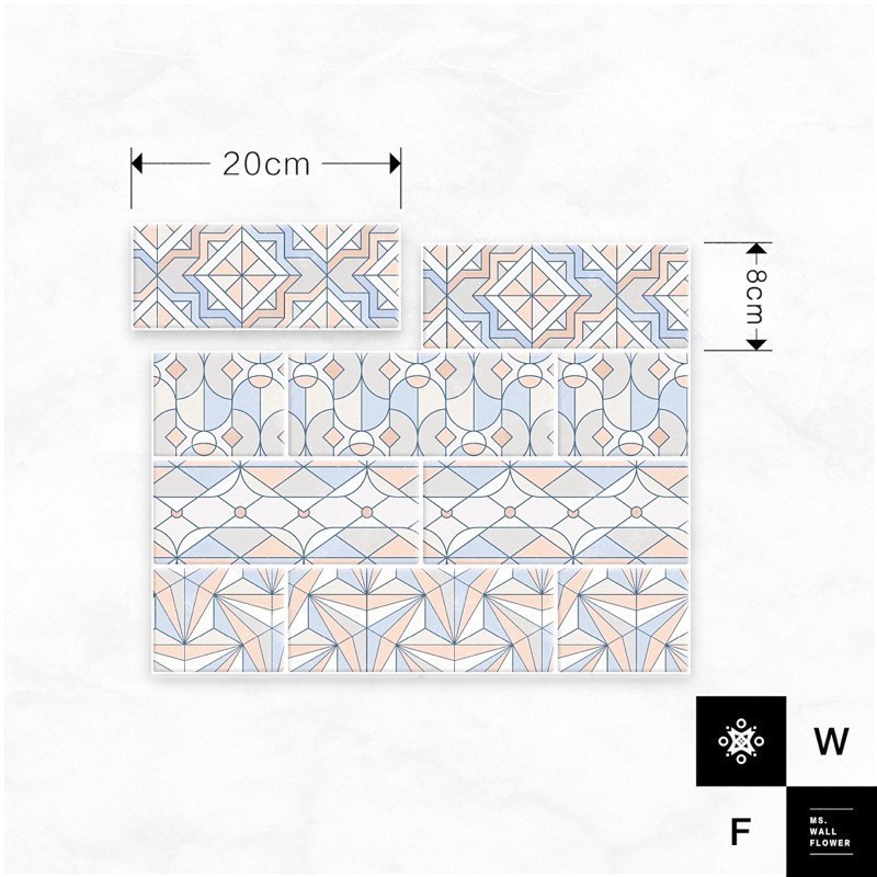 💮壁花小姐💮 [MIT訂製品］幾何藝術仿真3D磁磚貼 DIY自黏地板 花磚 壁紙 壁貼 地貼 防水防油 靜電貼 背景牆