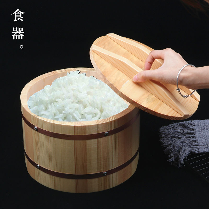 3月大樂購日式豪華木制帶蓋壽司飯桶米飯桶打飯桶保溫木桶壽司店拌飯桶飯盆
