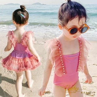 Hi❤baby女孩泳裝2020新款公主風寶寶兒童泳衣女童泳裝珍珠漏背紗裙遊泳衣