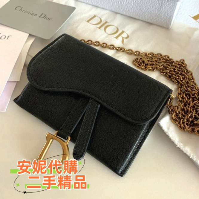 Dior迪奧 Saddle Nano 手袋 黑色 錢包 鏈條迷離卡包皮夾 證件鏈條包 S5654CCEH
