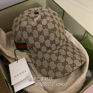【二手精品】Gucci 古馳 咖啡色 GG logo 綠紅綠 緹花布 棒球帽 鴨舌帽 帽子 200035 男女同款