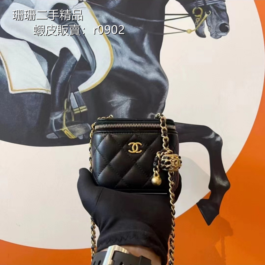 【二手精品】CHANEL 香奈兒 黑色羊皮 小金球 MINI 鏈條包 盒子包/化妝包/斜背包/單肩包/零錢包AP14