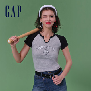 Gap 女裝 Logo印花羅紋圓領短袖T恤 短版上衣-灰色(873956)