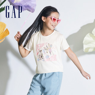 Gap 女童裝 Logo純棉印花圓領短袖T恤-白色(890394)