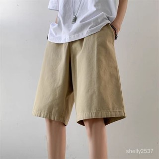 純色工裝短褲男夏季新款潮流複古休閒中褲港風直筒卡其色五分西褲美式復古短褲 五分褲 日系潮牌側口袋工作短褲 軍事風格 休閒