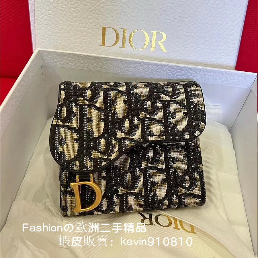 DIOR 迪奧Saddle lotus 刺繡經典老花 三折短夾 錢包 卡包女生 零錢包