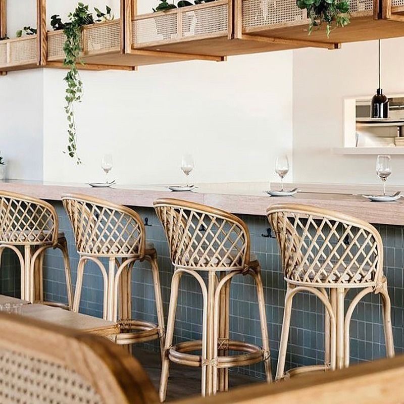 北歐陽臺藤編高腳傢用藤椅創意複古吧臺椅子咖啡廳餐廳靠背酒吧