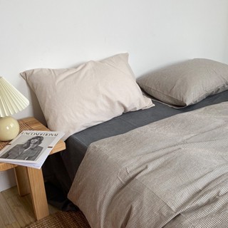 日式全棉清新細條紋水洗棉床包組 純棉簡約床包床單被套被套枕頭套單人雙人加大100%精梳棉床上用品