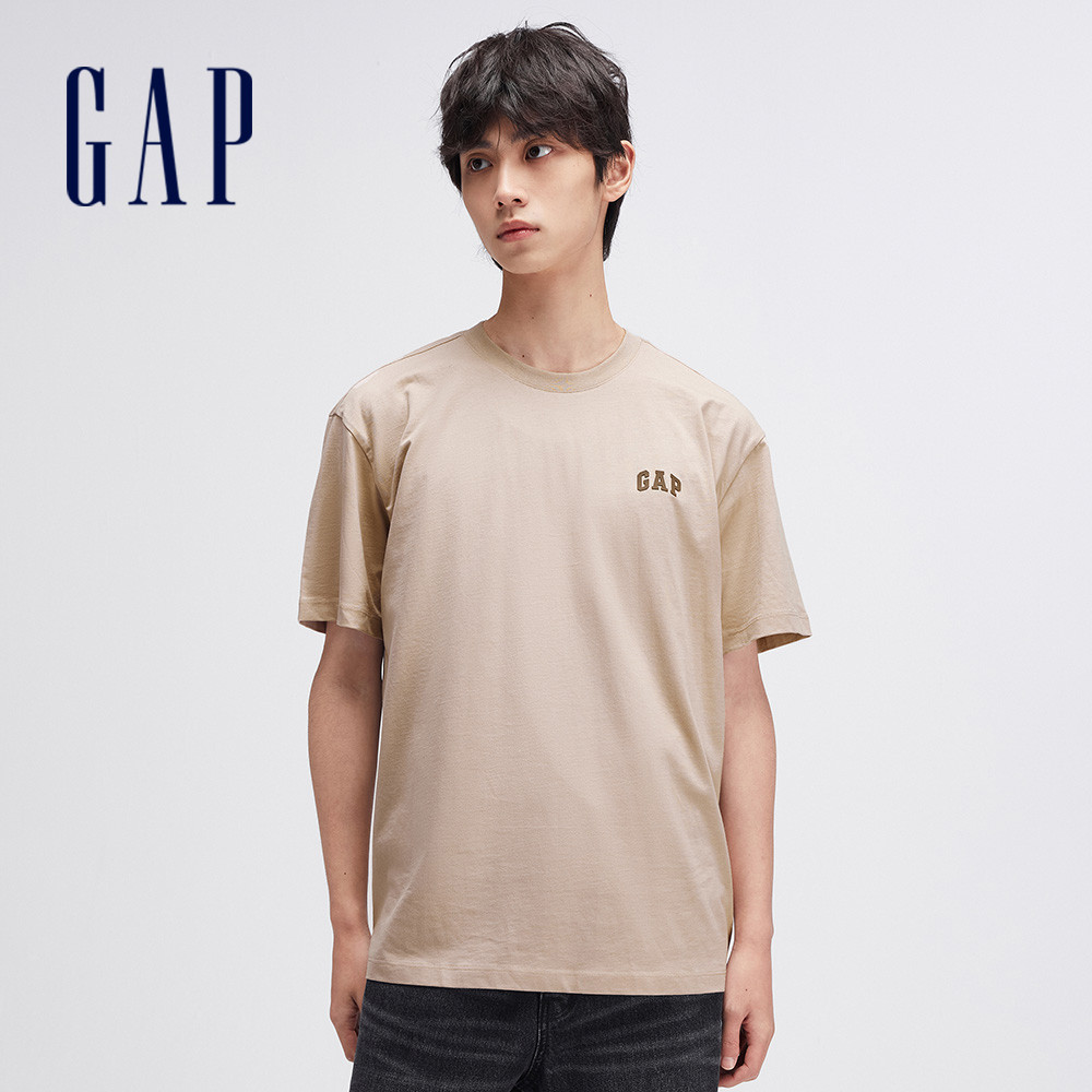 Gap 男裝 Logo純棉圓領短袖T恤 厚磅密織親膚系列-卡其色(465795)