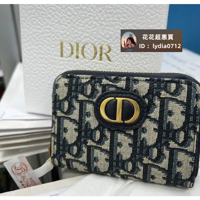 (二手品）DIOR 迪奧 30 MONTAIGNE VOYAGEUR 刺繡 蒙田CD 拉鏈零錢包 錢包 卡包