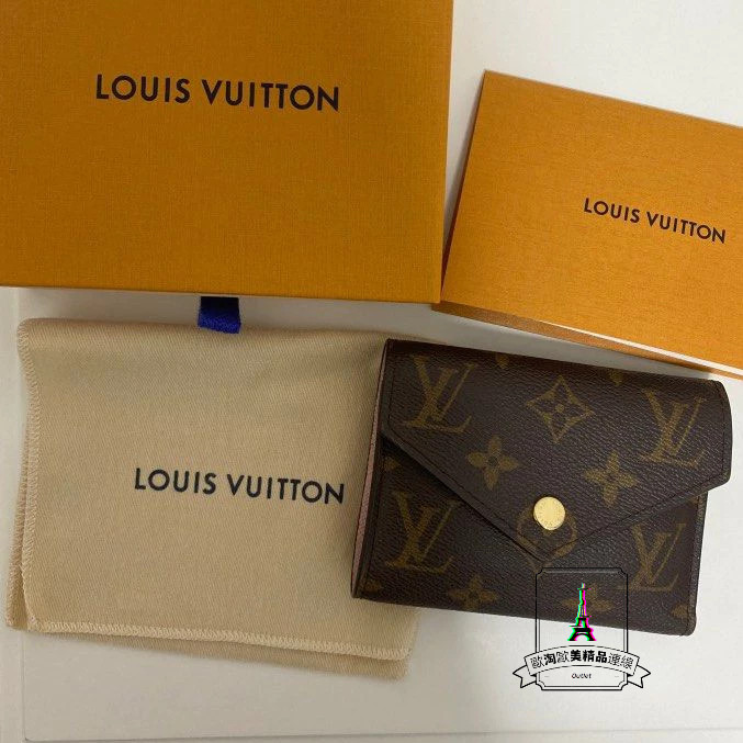 Louis Vuitton 路易威登 LV Victorine 粉色 帆布牛皮 豆豆夾 三折 短夾 M62360