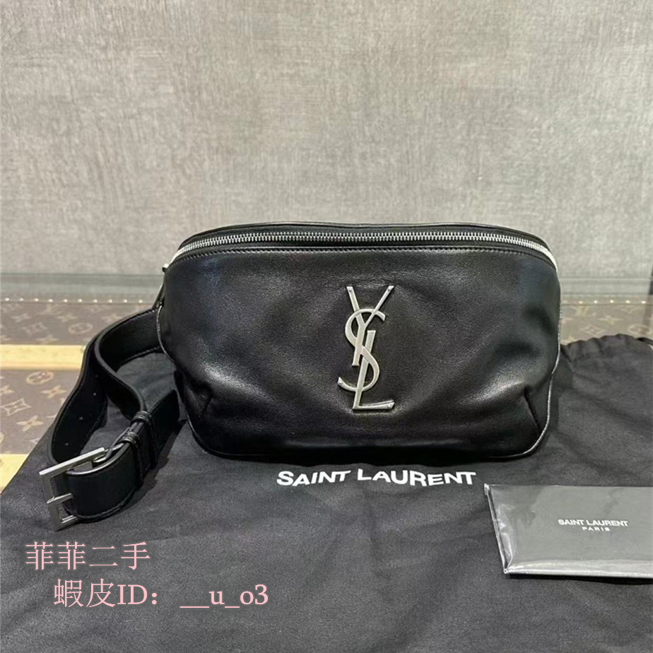 精品 YSL 聖羅蘭 CLASSIC系列 銀標 金標 皮革腰包 胸包 單肩包 側背包 59007603 男包