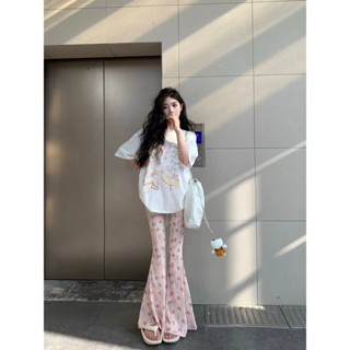 小可傢服飾~套裝女 休閒套裝 運動風套裝 運動兩件套 兩件式套裝 短袖套裝 純慾風辣妹時尚套裝女夏季新款小眾印花T恤高