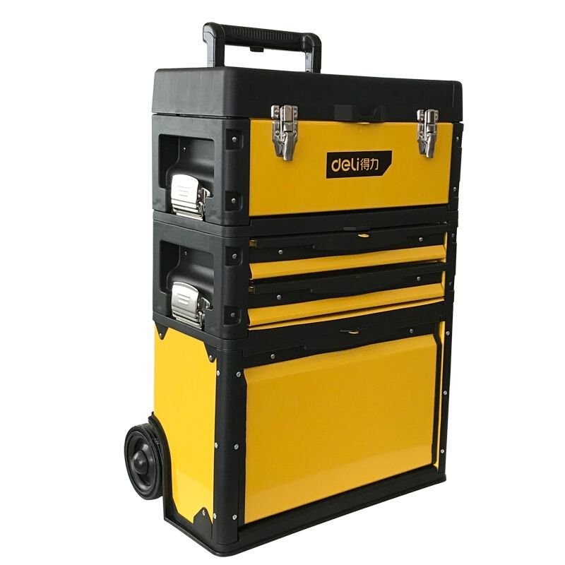 【優選】🎁得力拉桿式工具箱帶輪子三層工具箱疊加箱堆疊工具箱抽屜式組閤式