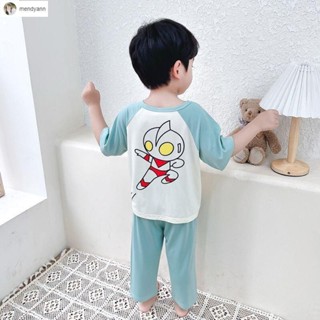 【A類棉】奧特曼男童睡衣 5-8-12歲 夏季冰絲涼感睡衣 兒童睡衣男童夏季薄款套裝小男孩卡通寶寶空調服家居服