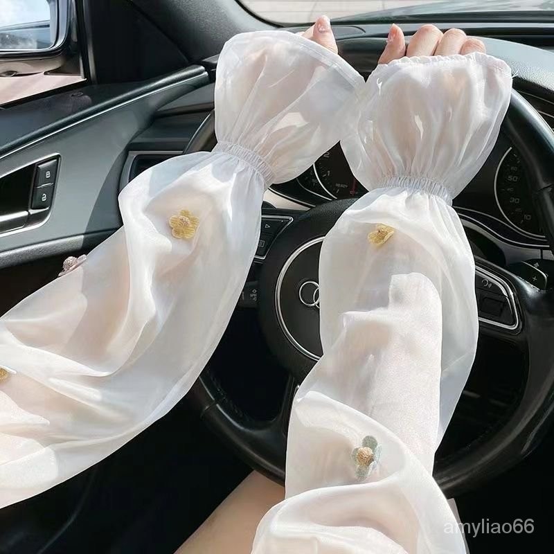熱賣新款⭐可愛立體花朵袖套女夏甜美泡泡袖寬鬆網紗手臂套開車旅行遮陽冰袖