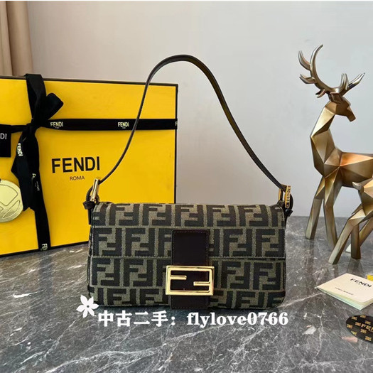 全場免運 FENDI 芬迪 老花FF金扣法棍手提包/肩背包/腋下包/翻蓋包