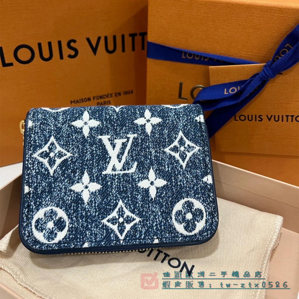 LV 路易威登 Zippy Coin 藍色 丹寧牛仔布 拉鏈 短款錢包 零錢包 卡包 短夾 皮夾M81185