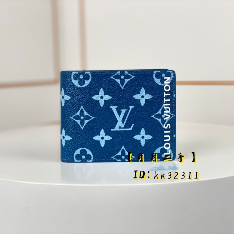 【二手】LV 路易威登 Slender 錢包 對折錢包 男款錢包 卡包 短夾 藍色 零錢包 M82798