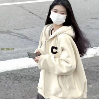 字母印花 衛衣長袖 開衫 美式 大學t 連帽外套 秋冬上衣 <過去adGJ> 女生衣服 連帽 復古 秋冬帽t