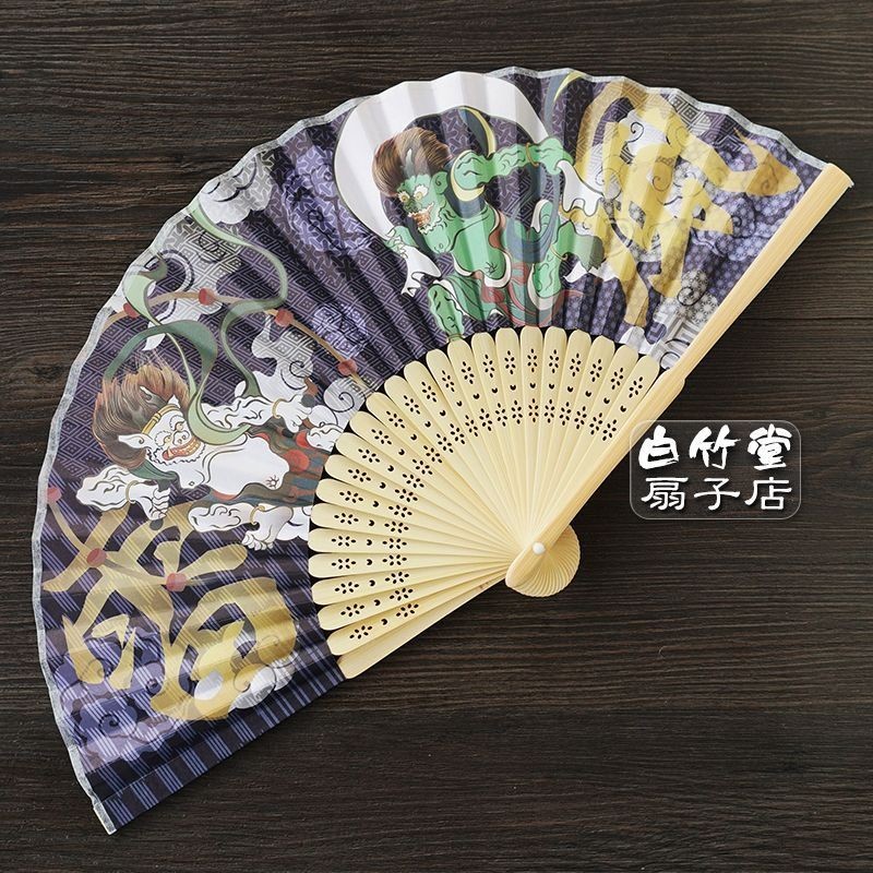 扇子折扇風神雷神扇子 日本日式和風折扇 壽司拉面料理店裝飾品攝影道具扇子风扇风折扇