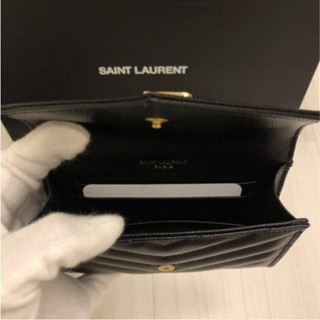 二手 Saint Laurent Ysl 414404 魚子醬荔枝紋牛皮皮革 黑色金Logo 零錢包