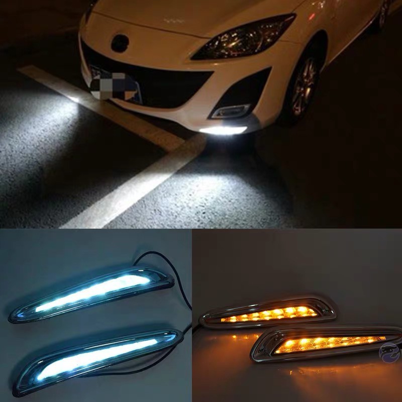 熱賣✅MAZDA3 馬自達3 10-13 4D 5D 一字型 LED 日間 日行燈 晝行燈 DRL 帶流水轉向功能