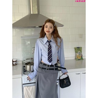 襯衫🎀學院風長袖襯衫女秋季港風韓版寬松襯衣新款百搭顯瘦設計感上衣潮