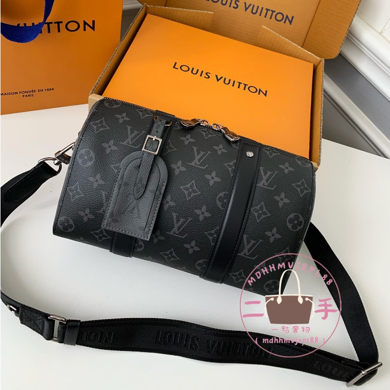 （二手98新）路易威登 LV CITY KEEPALL 經典黑灰老花 手提包/單肩包/斜挎包 男款 黑色 M45936