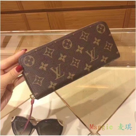 二手 Louis Vuitton LV M60742 Clemence 紫紅色 拉鍊 長夾 M61298