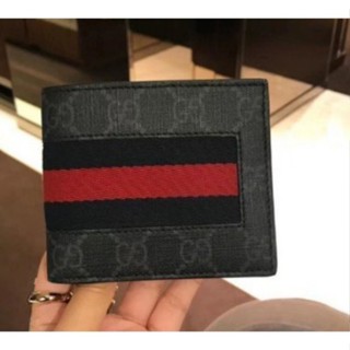 二手現貨 GUCCI GG supreme PVC 藍紅藍 8卡 對折短夾 408827