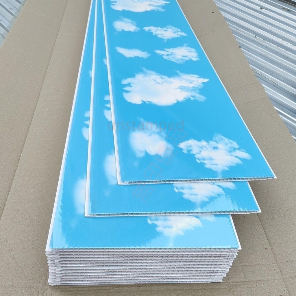 pvc吊頂扣板長條自己吊頂塑料熟膠天花板屋頂客廳臥室藍天白云unstamped【可開發票】